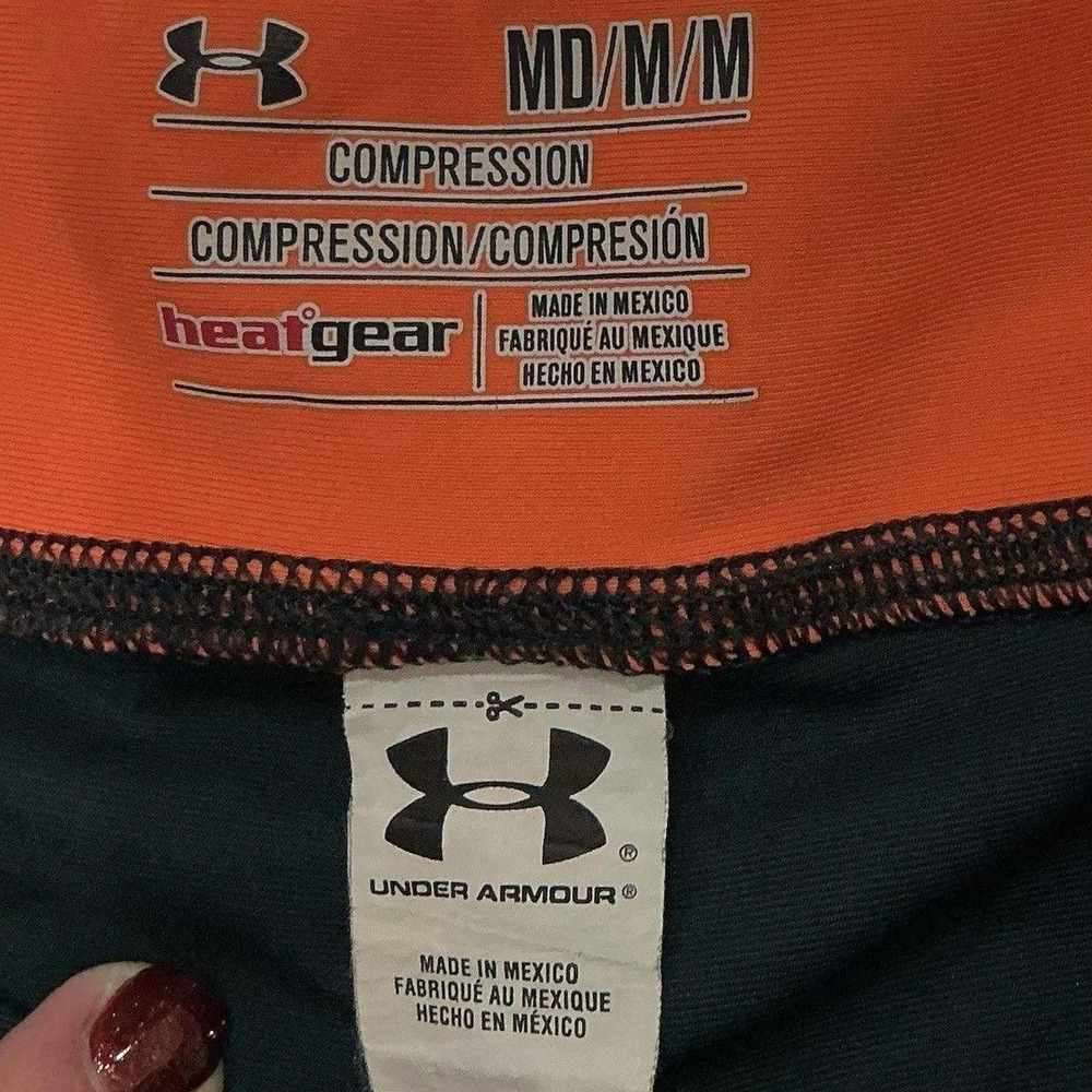 Under Armour Leggings Capris Womens Medium Green Heat Gear Activewear Running - Picture 3 of 6